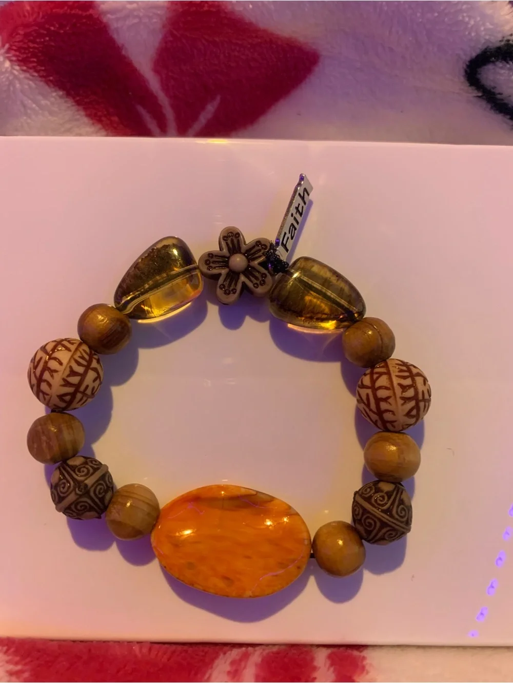 Handmade Boho Earth Tone Statement Beaded Bracelet - Amber & Wood